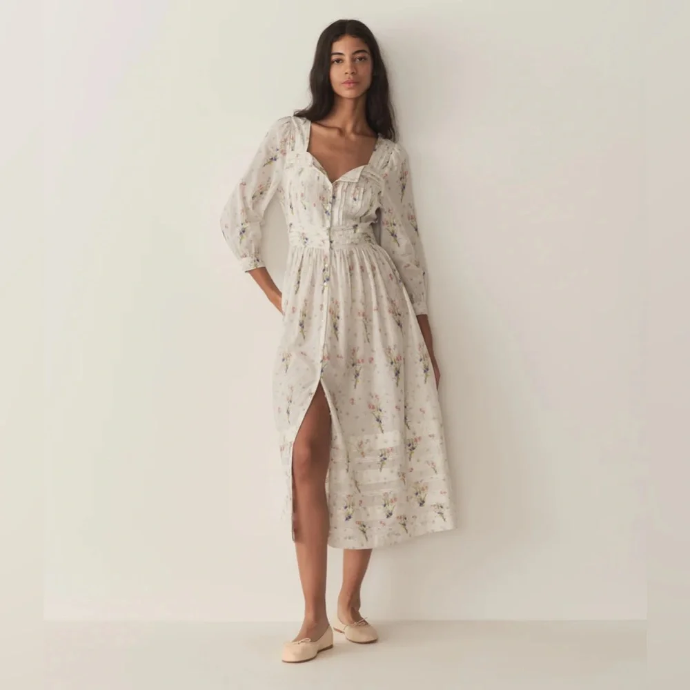 DOEN Minta Floral Midi Dress Painted Bouquet NWT | size XXS